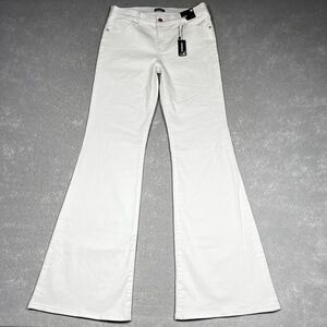 Express Jeans Womens Size 8R White 70s Flare Mid Rise Denim Stretch Pockets NWT